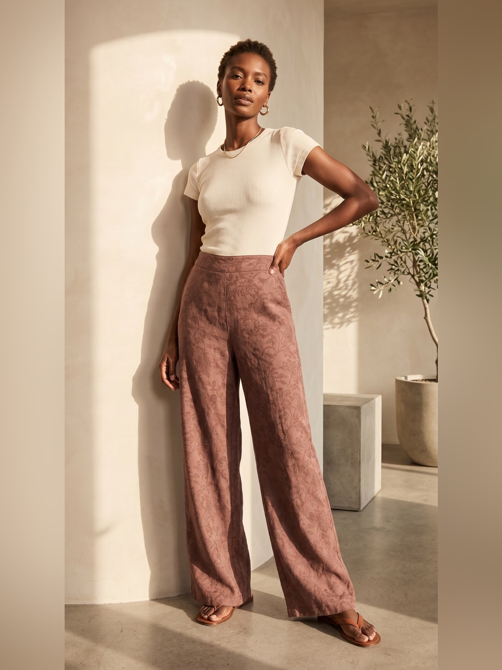 Rachel Zoe Wide-Leg Jacquard Pants – Brown | Size M